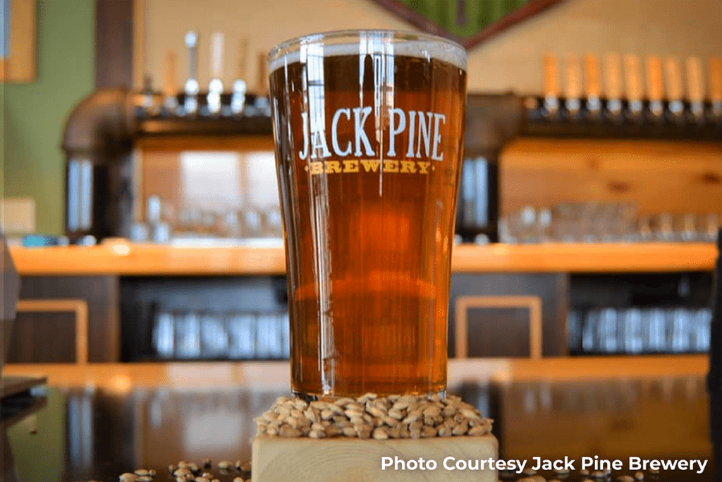Glass of beer from bar at Jack Pine Brewery