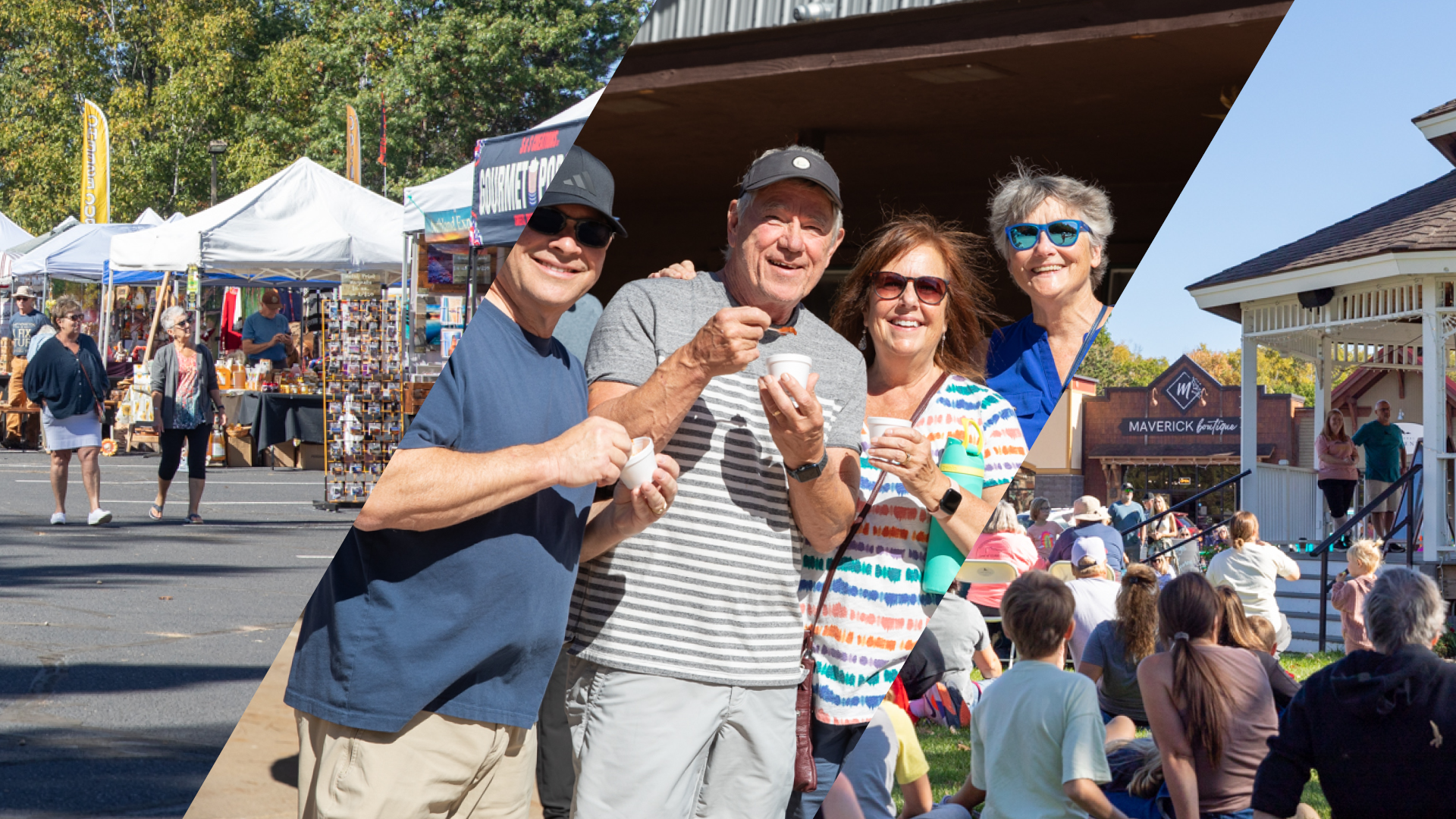 Collage of visitors shopping, sampling chili and enjoying outdoor activities during Crosslake Days in Crosslake, Minnesota.